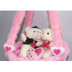 Beautiful Pink Hanging Basket with Couple Teddy Bear